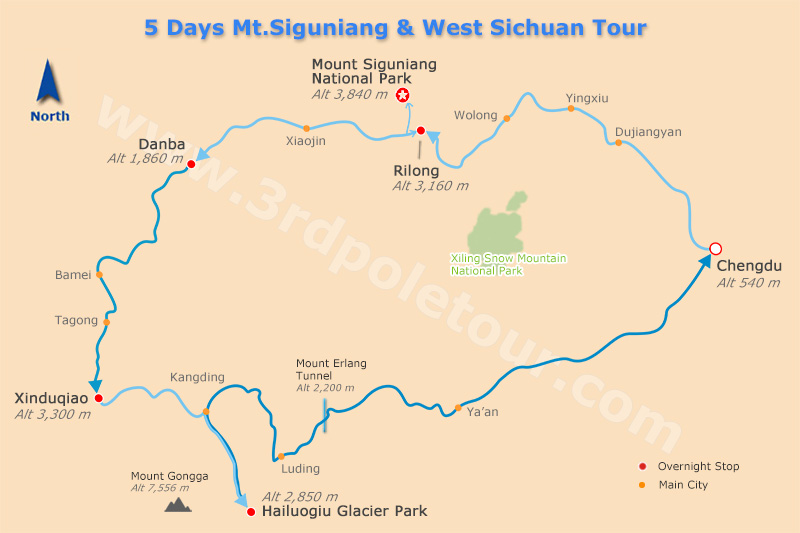 Printable Of 5-Day Mount Siguniang and West Sichuan Group Tour